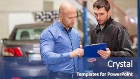  Presentation with mechanic car service repair maintenance - Colorful presentation design enhanced with auto service repair maintenance backdrop and a ocean colored foreground