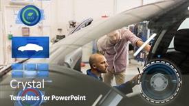  Presentation with mechanic car service repair maintenance - Cool new slides with auto service repair maintenance and people concept - mechanic checking car seat belt with man or owner at workshop backdrop and a dark gray colored foreground