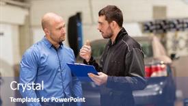  Presentation with mechanic car service repair maintenance - PPT layouts featuring clipboard and customer or car background and a ocean colored foreground