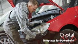  Presentation with service technician - Slide deck with auto-service-technician-assembling background and a wine colored foreground