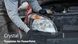  Presentation with service technician - Colorful PPT theme enhanced with auto-service-technician-assembling backdrop and a dark gray colored foreground