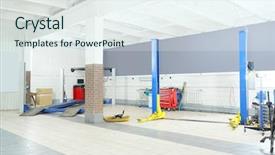  Presentation with garage car - Cool new presentation theme with auto shop - image of a car repair backdrop and a sky blue colored foreground