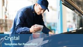  Presentation with mechanic tablet - Amazing slide set having auto shop - mechanic using a tablet backdrop and a ocean colored foreground
