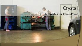  Presentation with lathe - Audience pleasing slides consisting of auto shop - serviceman working on turning lathe backdrop and a light gray colored foreground