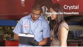  Presentation with mechanic shop - Slides featuring auto shop mechanic works background and a tawny brown colored foreground