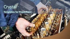  Presentation with car engine - Audience pleasing PPT theme consisting of camshaft - mechanic repairman at automobile car backdrop and a ocean colored foreground