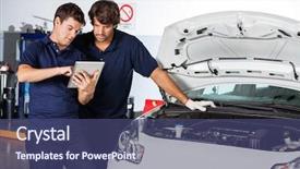  Presentation with mechanics - PPT theme enhanced with mechanics using tablet computer by damaged car background and a ocean colored foreground