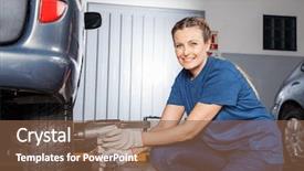  Presentation with female mechanic - Amazing PPT theme having  backdrop and a  colored foreground