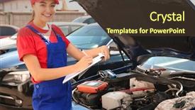  Presentation with female mechanic - Amazing slide deck having  backdrop and a  colored foreground