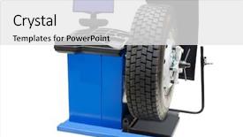  Presentation with tyre - Colorful PPT theme enhanced with auto tools - image of tyre fitting machine backdrop and a white colored foreground