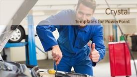  Presentation with mechanic repair - Presentation enhanced with auto tools - mechanic examining under hood background and a lemonade colored foreground