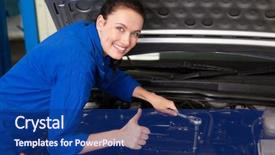  Presentation with mechanic tools - Slides enhanced with auto tools - mechanic smiling at the camera background and a  colored foreground