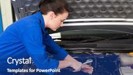  Presentation with mechanic repair - Presentation theme having auto tools - mechanic working under the hood background and a ocean colored foreground
