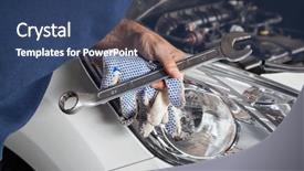  Presentation with mechanic shop - PPT layouts with autoangle - cropped image of male mechanic background and a ocean colored foreground