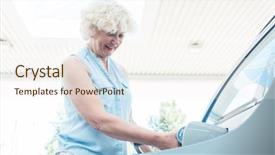  Presentation with gas station - Audience pleasing slide set consisting of autoangle - low-angle view portrait backdrop and a sky blue colored foreground