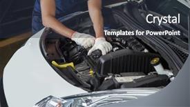  Presentation with small engine - PPT theme with autoangle - mechanic examining car engine background and a tawny brown colored foreground