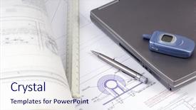  Presentation with trade - PPT theme featuring architecture autocad - engineer's tools of the trade background and a sky blue colored foreground