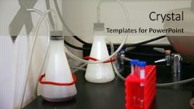  Presentation with laboratory equipment - Colorful presentation theme enhanced with autoclave - centrifuge with test tubes backdrop and a light gray colored foreground