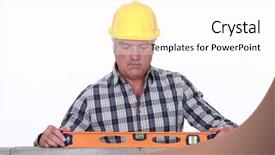  Presentation with wall - Presentation theme consisting of autoclave - experienced mason checking wall is background and a  colored foreground