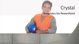  Presentation with autoclave - PPT theme featuring autoclave - young mason stood by unfinished background and a white colored foreground