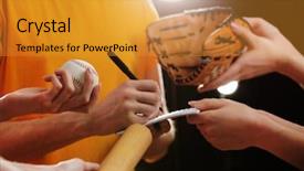  Presentation with baseball - Theme enhanced with autographs by baseball star background and a gold colored foreground