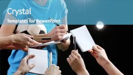  Presentation with football lights - Audience pleasing theme consisting of autographs by football star backdrop and a teal colored foreground