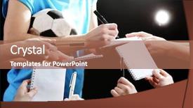  Presentation with football lights - Cool new PPT theme with autographs by football star backdrop and a coral colored foreground
