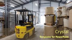  Presentation with warehouse - PPT layouts consisting of autoloader-in-a-large-modern background and a tawny brown colored foreground