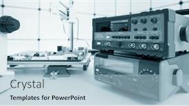  Presentation with printed boards - Presentation design with automated-control-of-printed-circuit background and a light blue colored foreground