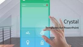  Presentation with automation system - PPT theme enhanced with automated graphics - digital composite of hand touching background and a arctic colored foreground