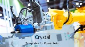  Presentation with artificial intelligence - Audience pleasing PPT theme consisting of automated manufacturing - artificial intelligence machine backdrop and a  colored foreground