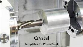  Presentation with drilling machine - Colorful PPT theme enhanced with automated manufacturing - metal working process of detail backdrop and a light gray colored foreground