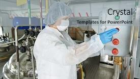  Presentation with pharmaceutical factory - PPT layouts consisting of automated manufacturing - pharmaceutical factory equipment mixing tank background and a light gray colored foreground