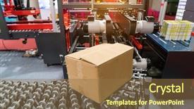  Presentation with manufacturing industry - Beautiful PPT theme featuring automated manufacturing - production line with automatic conveyor backdrop and a tawny brown colored foreground