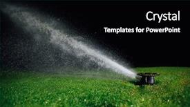  Presentation with water technology - Slides with automatic lawn sprinkler spraying water background and a black colored foreground