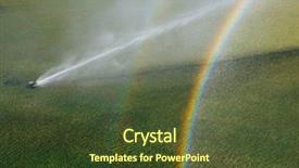  Presentation with golf course - Colorful slide set enhanced with automatic lawn sprinkler with rainbow backdrop and a tawny brown colored foreground