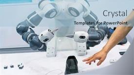  Presentation with factory machine - Theme enhanced with automatic-machine-tool-in-industrial background and a light blue colored foreground