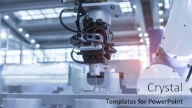  Presentation with factory machine - PPT theme consisting of automatic-machine-tool-in-industrial background and a light blue colored foreground