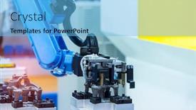  Presentation with manufacture - Audience pleasing slide deck consisting of automatic-machine-tool-in-industrial backdrop and a light blue colored foreground