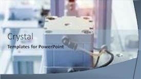  Presentation with factory machine - Audience pleasing PPT layouts consisting of automatic-machine-tool-in-industrial backdrop and a light blue colored foreground