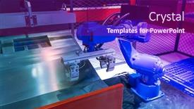  Presentation with factory machine - Colorful PPT theme enhanced with automatic-machine-tool-roboti-arm backdrop and a violet colored foreground
