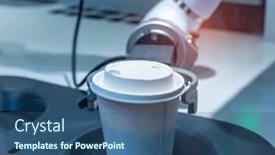  Presentation with robot arm - Presentation design enhanced with automatic-robot-arm-preparing-coffee background and a ocean colored foreground