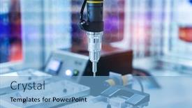  Presentation with industrial robot - Amazing presentation theme having automatic-robot-drill-machine-tool backdrop and a light blue colored foreground