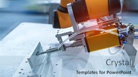  Presentation with industrial robot - PPT layouts having automatic-robot-drill-machine-tool background and a light blue colored foreground