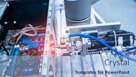  Presentation with industrial robot - Amazing presentation design having automatic-robot-drill-machine-tool backdrop and a light blue colored foreground