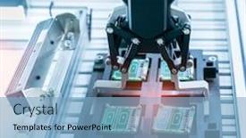  Presentation with machine assembly - PPT theme consisting of automatic-robot-for-print-circuit background and a light blue colored foreground