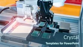  Presentation with machine assembly - Presentation design having automatic-robot-for-print-circuit background and a ocean colored foreground