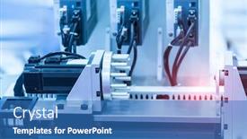  Presentation with factory - Colorful presentation design enhanced with automatic-robot-in-a-smart backdrop and a teal colored foreground