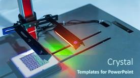  Presentation with sensor - Presentation design with automatic-robot-vision-sensor-camera background and a ocean colored foreground