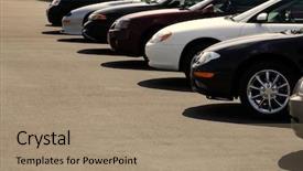  Presentation with car parking lot - Colorful PPT theme enhanced with automatic transmission - row of cars backdrop and a coral colored foreground